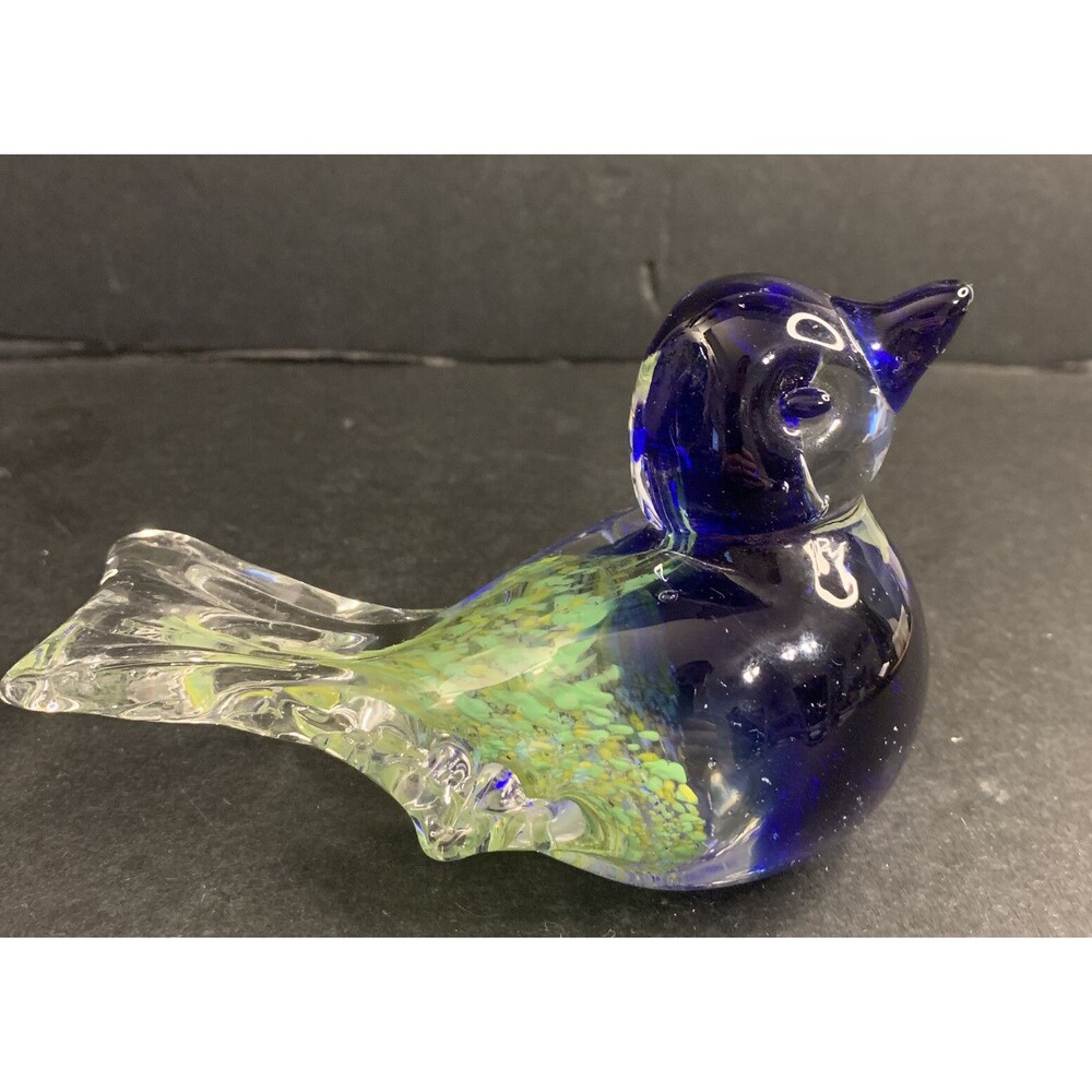 Art Glass Bird Paperweight Blue Green Yellow - Picture 2 of 6